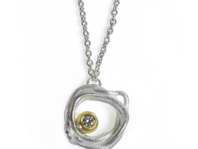 Bay pendant with 1.8mm diamond set in 18ct yellow gold fixed on silver chain 16.5" & 18"