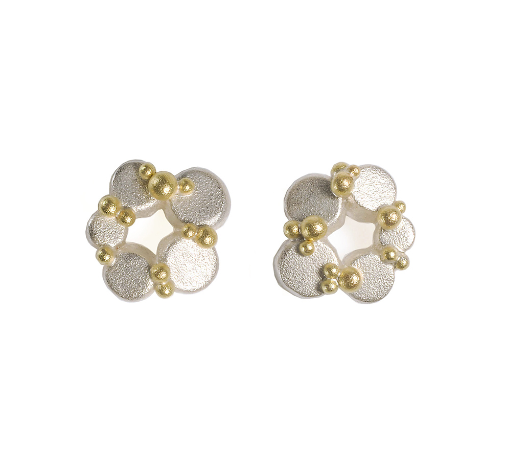Bryher stud earrings – silver and 18ct yellow gold