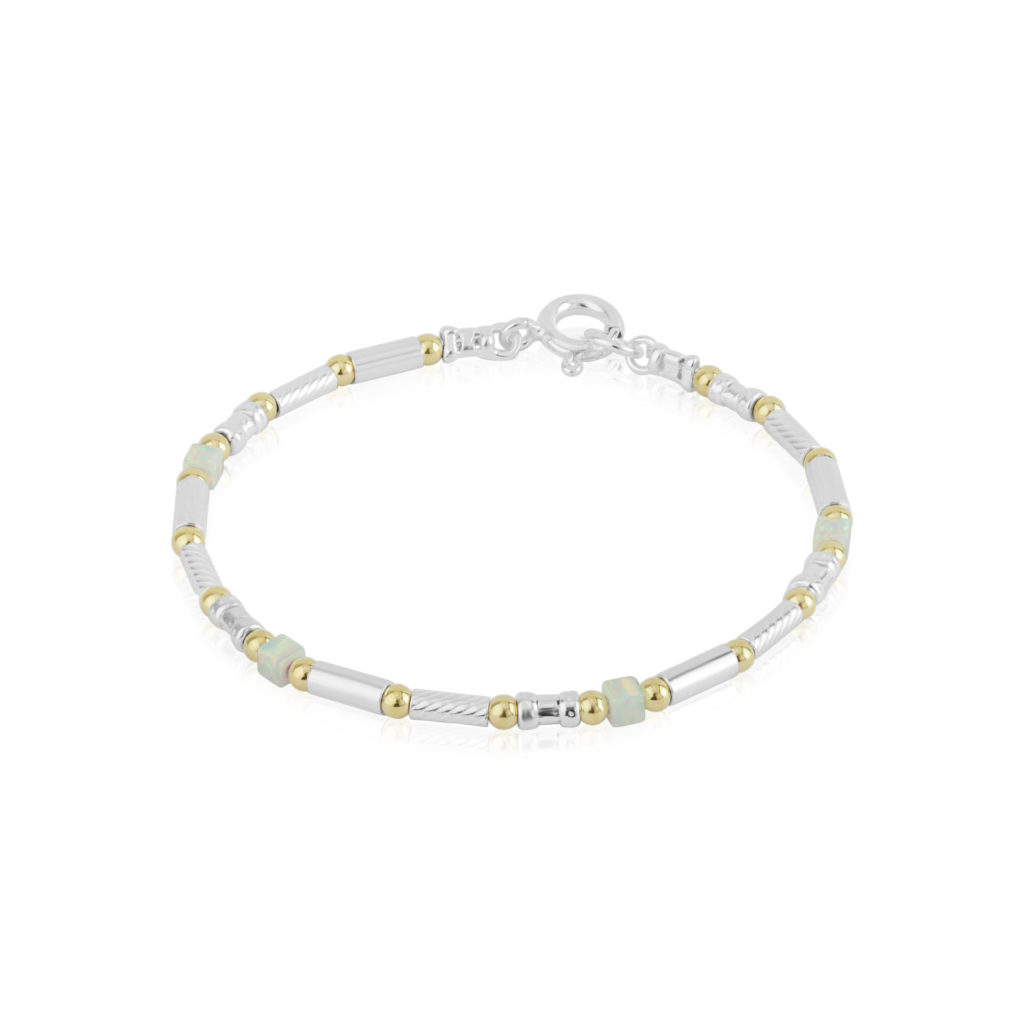 Gold & Silver White Opal Bracelet