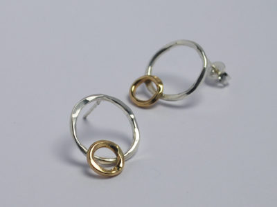 Silver and gold circle earrings