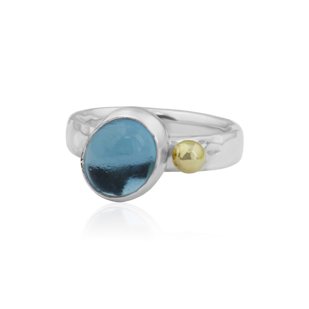 Handmade Sterling Silver & 9ct Gold Blue Topaz Ring