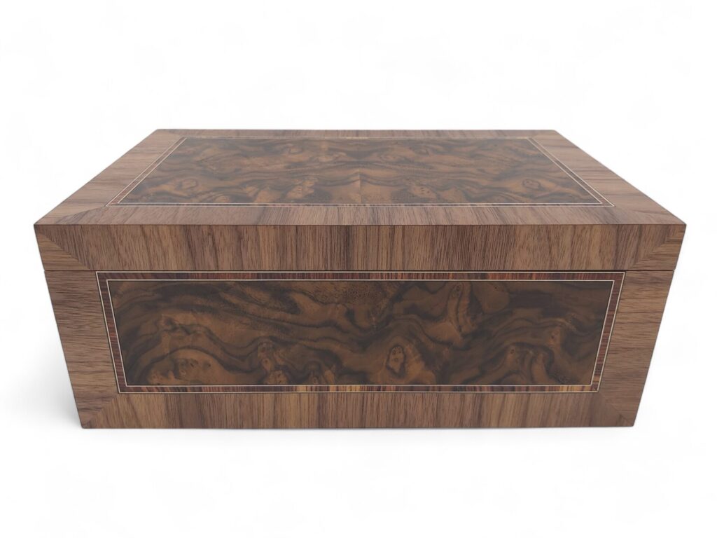 Panelled Burr American Walnut Jewellery Box