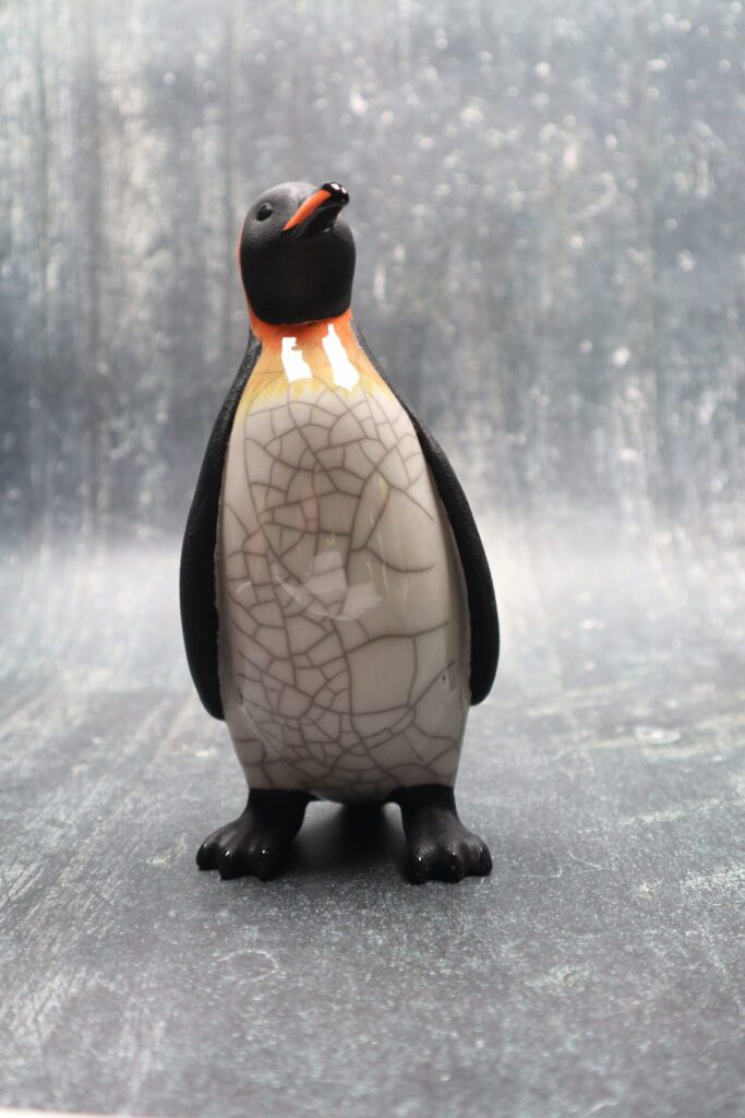 Emperor King Penguin – ceramic raku fired pottery Antarctic Seabird by Chloe Harford
