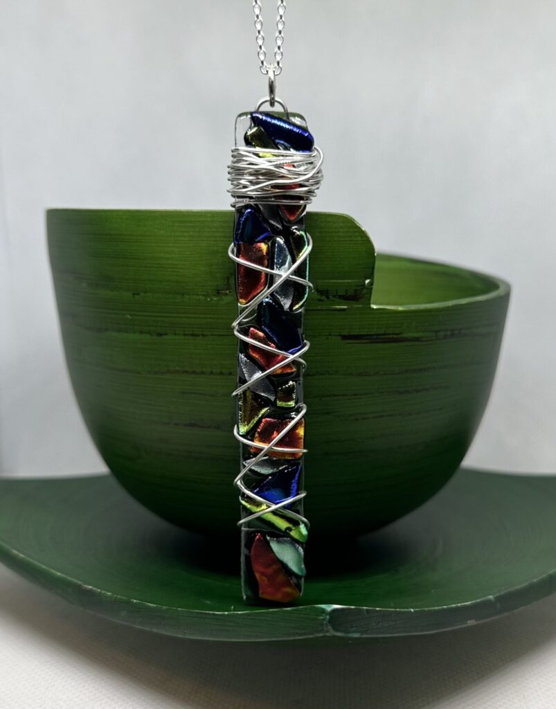 Sterling Silver Wrapped Fused Glass Necklace