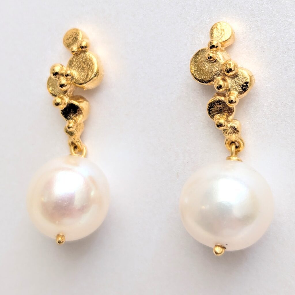 Gold plated silver Brhyer earrings with white pearl