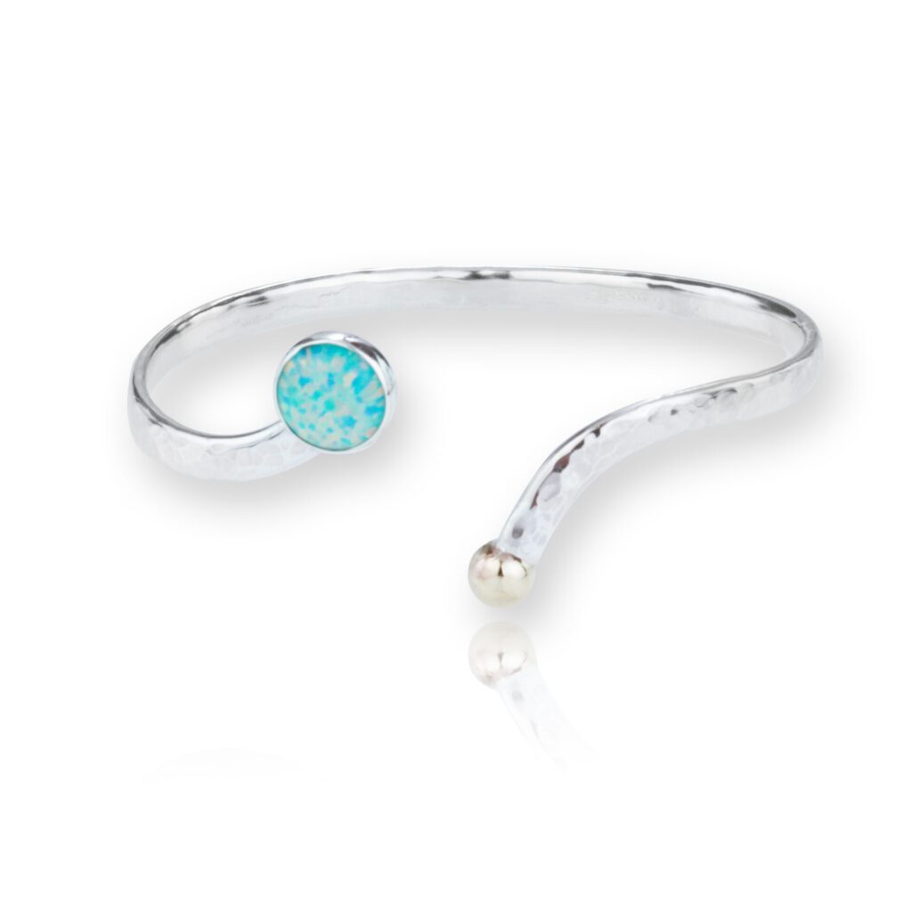 Handmade 9ct & Silver Adjustable Green Opal Bangle