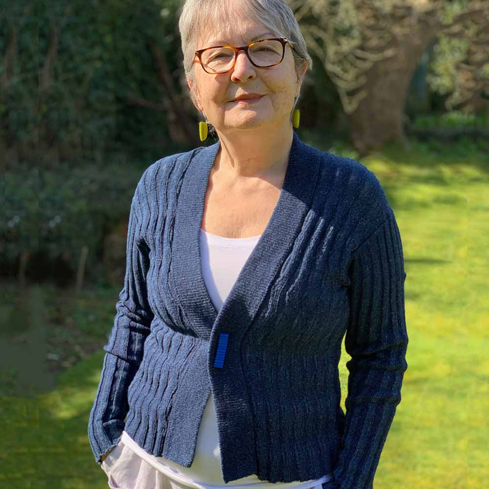 Zig zag rib semi-fitted cardigan-jacket – blue denim