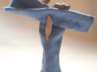 Fingerless mitts/gloves - mid blue merino wool and silk