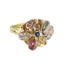 Multi colour gold. pear shape sapphire set floral cluster ring