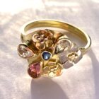 18ct gold multi coloured sapphire floral cluster ring