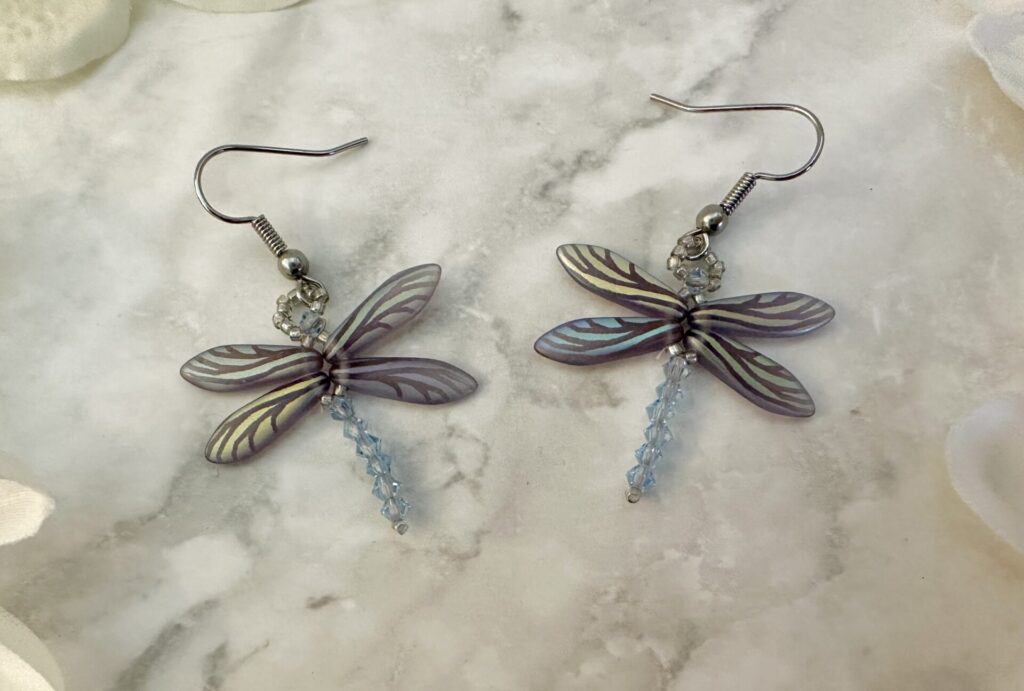 Dragonfly Earrings – Matt Amethyst and Sapphire