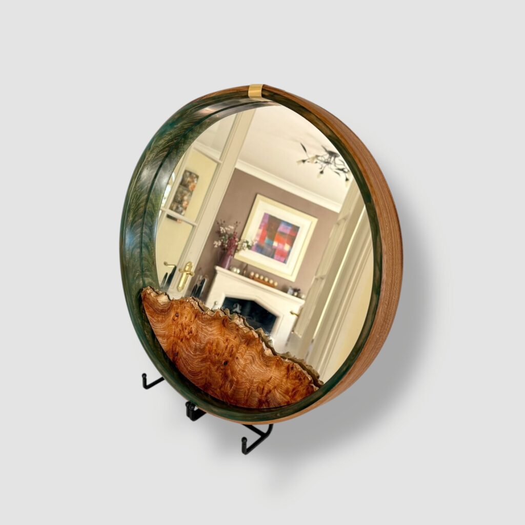 Elm and Resin Mirror – Blue/Gold