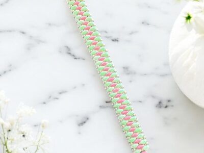 Slim SuperDuo Bracelet - Matte Lime & Coral