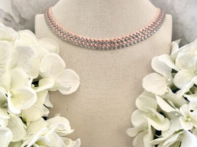 Round Herringbone Necklace - Gloss Grey/Coral