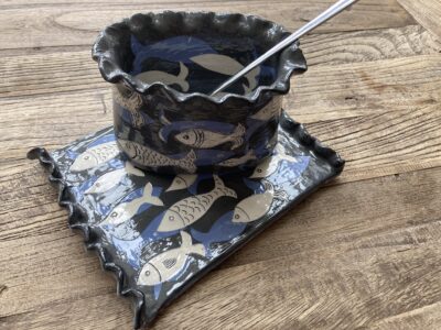 Fish Sauce Pot and Matching Coaster