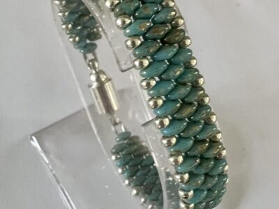 Slim SuperDuo Bracelet - Turquoise Picasso & Silver