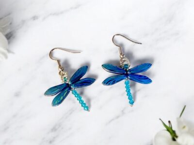 Dragonfly Necklace & Earring Set - Turquoise Jet Laser