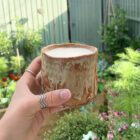 Chawan Tea Bowl by Sonya Wilkins Ceramics with Shino Glaze and Carved Foot Signed in Japanese Kanji
