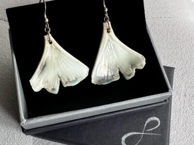 Ginkgo Leaf Earrings By Sonya Wilkins Ceramics (with pearl lustre)