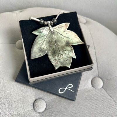 Large Maple Leaf Pendant Boxed(Grey Suede Cord & Beads)