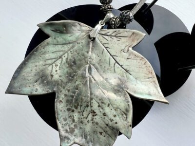Large Maple Leaf Pendant (Grey Suede Cord & Beads)