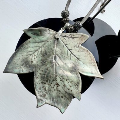 Large Maple Leaf Pendant (Grey Suede Cord & Beads)