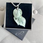 Porcelain Leaf 'Waterfall' Pendant Boxed (Real Silver Birch Leaf Imprint, Porcelain, Platinum & Pearl Lustres)