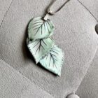 Porcelain Leaf 'Waterfall' Pendant (Real Silver Birch Leaf Imprint, Porcelain, Platinum, Pearl Lustres)