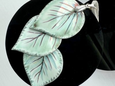 Porcelain Leaf 'Waterfall' Pendant (Real Silver Birch Leaf Imprint, Porcelain, Platinum & Pearl Lustres)