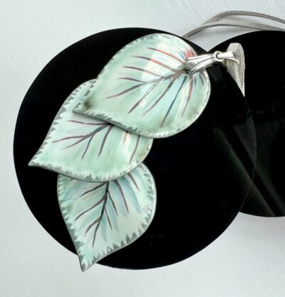 Porcelain Leaf 'Waterfall' Pendant (Real Silver Birch Leaf Imprint, Porcelain, Platinum & Pearl Lustres)