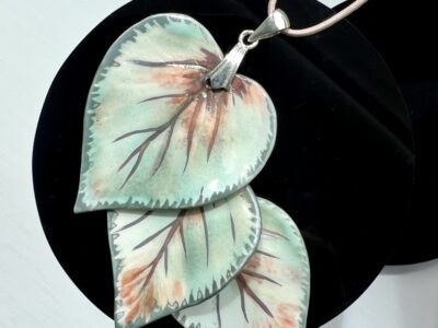 Porcelain Leaf Waterfall Pendant (Real Silver Birch Leaf Imprints) Platinum & Pearl Lustres