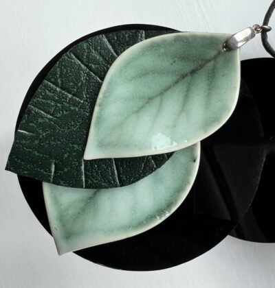 Porcelain & Vegan Leather Leaf 'Waterfall' Pendant