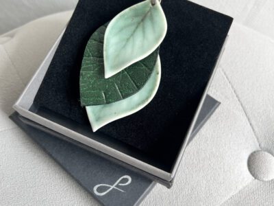 Porcelain & Vegan Leather Leaf 'Waterfall' Pendant Boxed