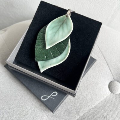 Porcelain & Vegan Leather Leaf 'Waterfall' Pendant Boxed