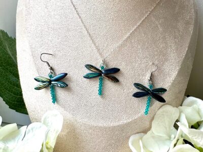 Dragonfly Earrings & Necklace Set - Jet Wing Laser