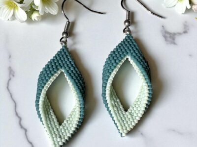 Peyote Drop Earrings - Forest Mint