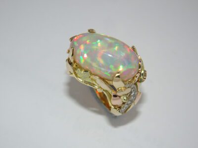 18ct mixed gold welo Opal ring with diamonds
