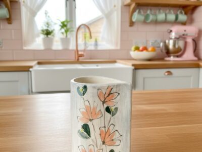 'Happy Flowers' vase or jug - handmade ceramic