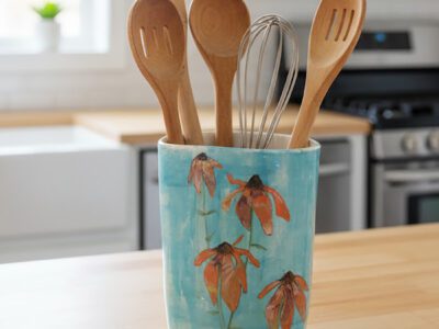 'Flowers in the Sun' Vase or Utensil Holder - handmade ceramic