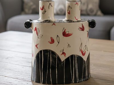 'Flutterbys' Twin neck vase - handmade ceramic