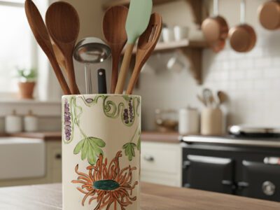 'Reaching Leaves' Vase or Utensil Holder - handmade ceramic