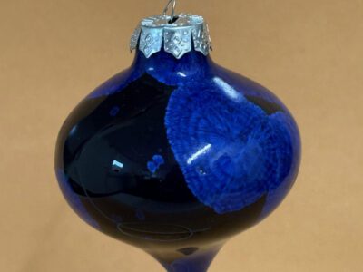 Blue on black drop Christmas tree ornament