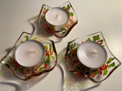 Glass Christmas Tealight Holder
