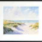 painting of sand dunes framed in a black contemporary frame